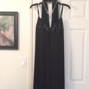 $99 SALE Prom Dress Beaded Black Gown Spaghetti Strap Sheer Evening Formal